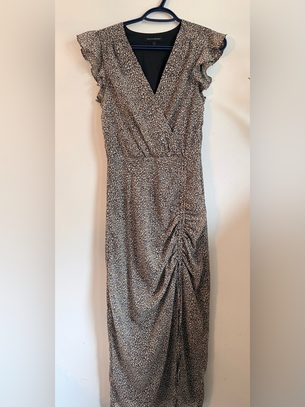Banana Republic Leopard-Print Ruched Maxi Dress Size 4 Petite